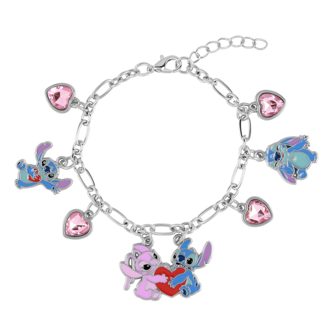 Disney Fashion 7" + 1" Angel & Stitch Charm Imitation Rhodium Plated Bracelet BH00376RFPL-7.PH