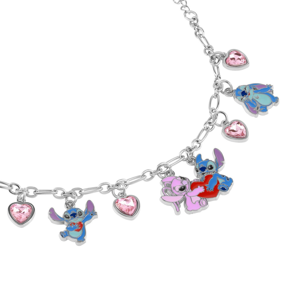 Disney Fashion 7" + 1" Angel & Stitch Charm Imitation Rhodium Plated Bracelet BH00376RFPL-7 PH