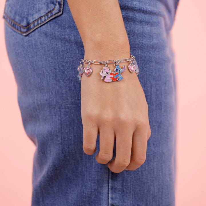 Disney Fashion 7" + 1" Angel & Stitch Charm Imitation Rhodium Plated Bracelet BH00376RFPL-7.PH