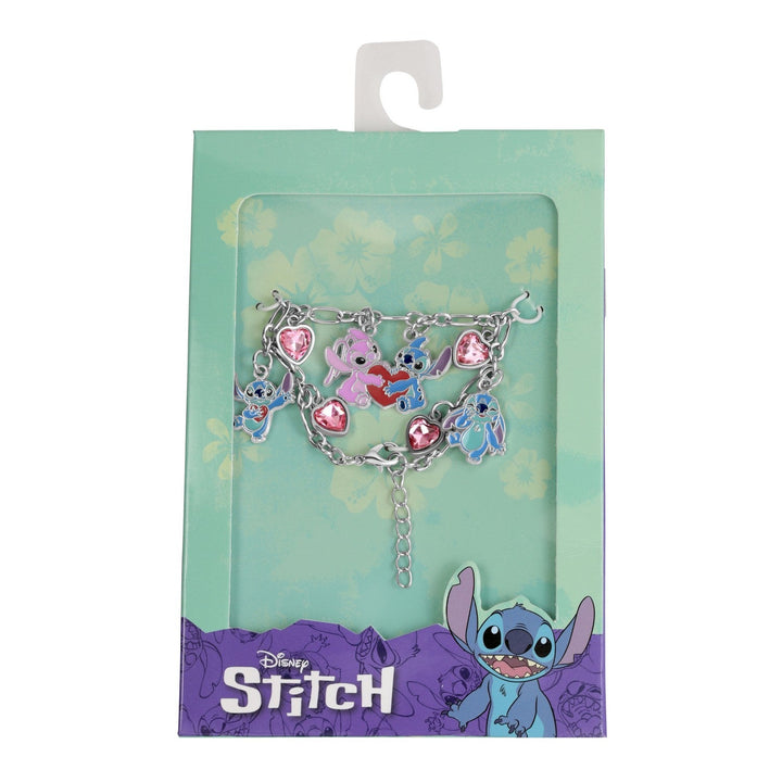 Disney Fashion 7" + 1" Angel & Stitch Charm Imitation Rhodium Plated Bracelet BH00376RFPL-7.PH