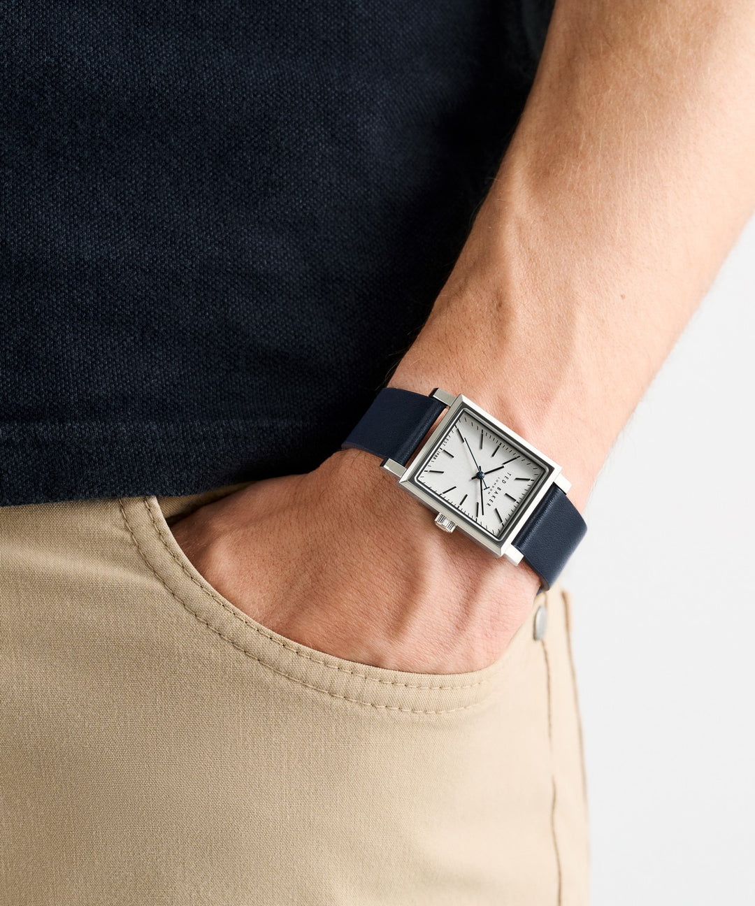 Ted Baker Men’s Timeless 26 mm White Dial Black Leather Watch BKPJAF501