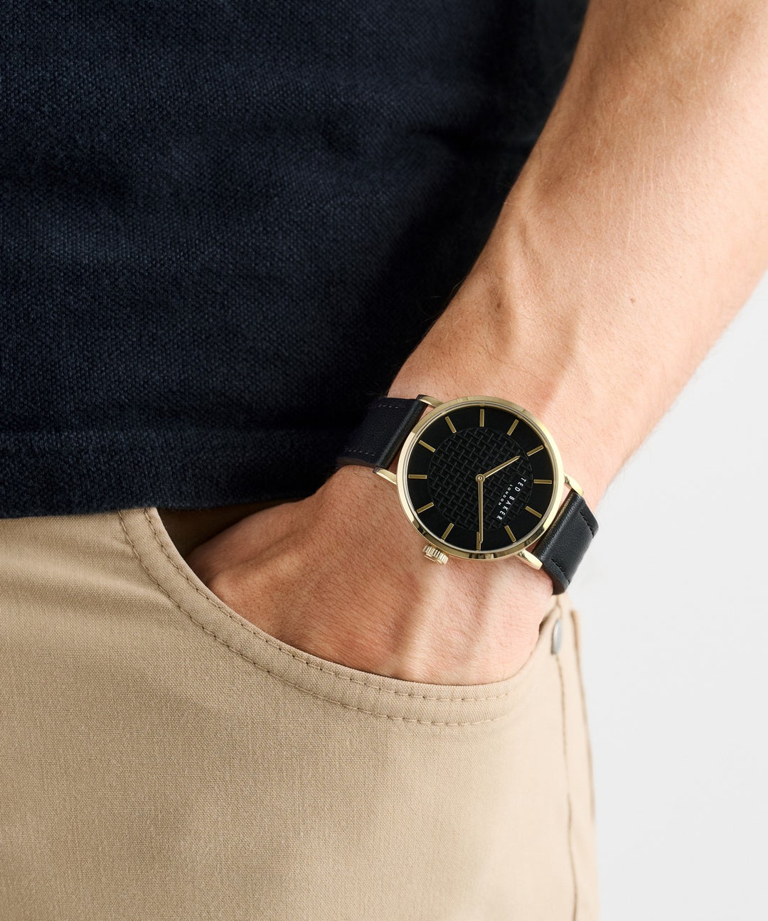 Ted Baker Men’s Timeless 38 mm Black Dial Black Leather Watch BKPSGF501