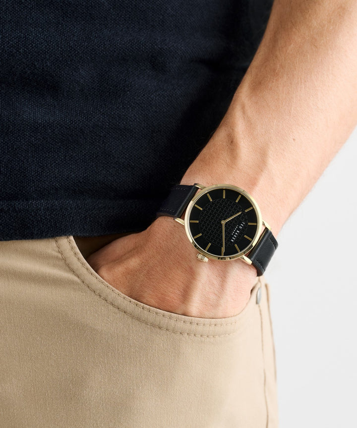 Ted Baker Men’s Timeless 38 mm Black Dial Black Leather Watch BKPSGF501