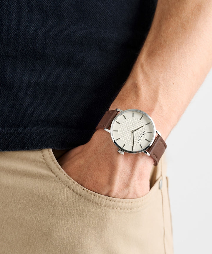 Ted Baker Men’s Timeless 38 mm Beige Dial Leather Watch BKPSGF503