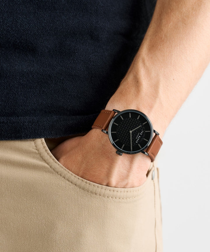 Ted Baker Men’s Timeless 38 mm Black Dial Tan Leather Watch BKPSGF504