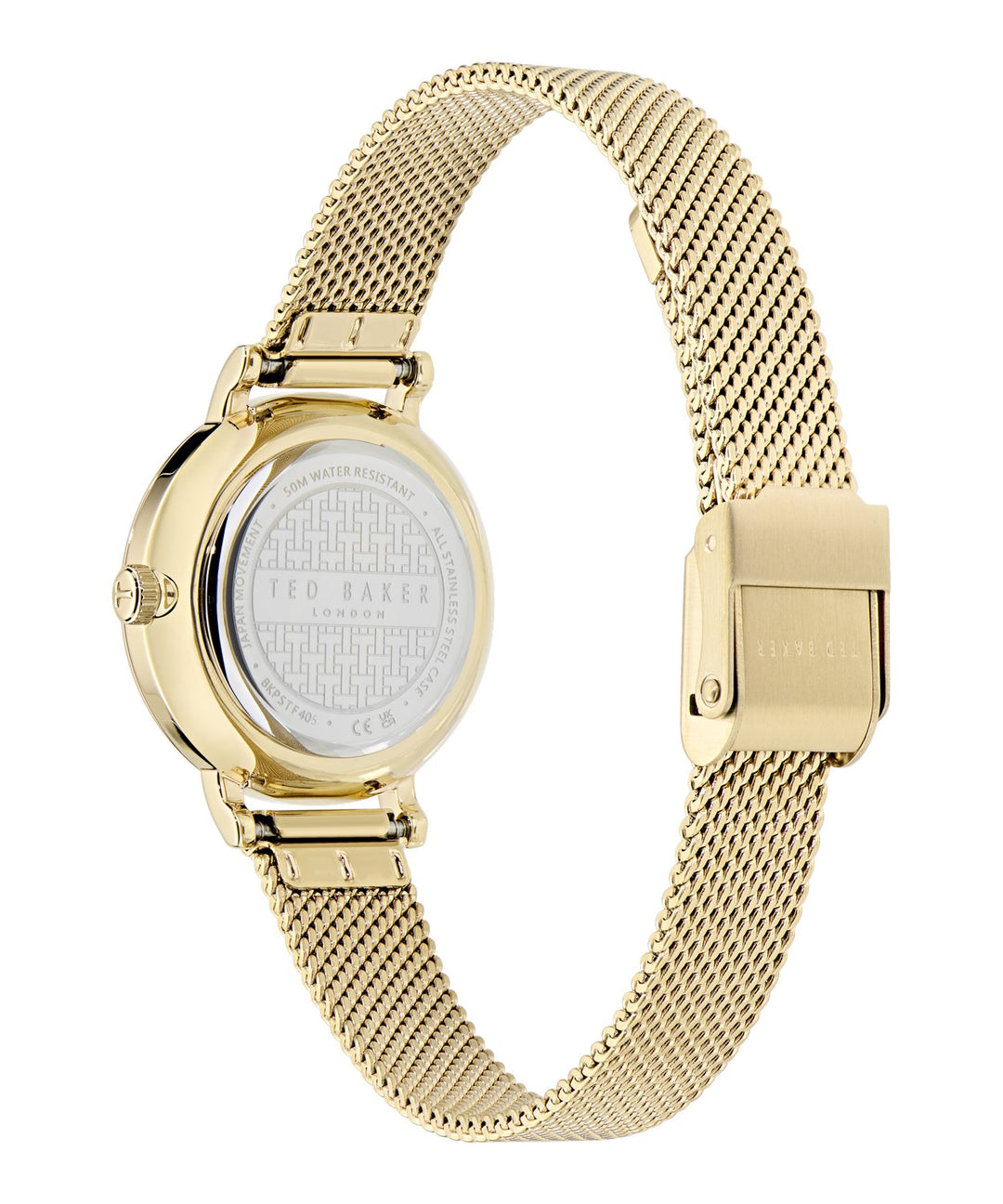 Ted Baker Women’s Staciie 28 mm Mother-of-Pearl Gold Mesh Watch BKPSTF405