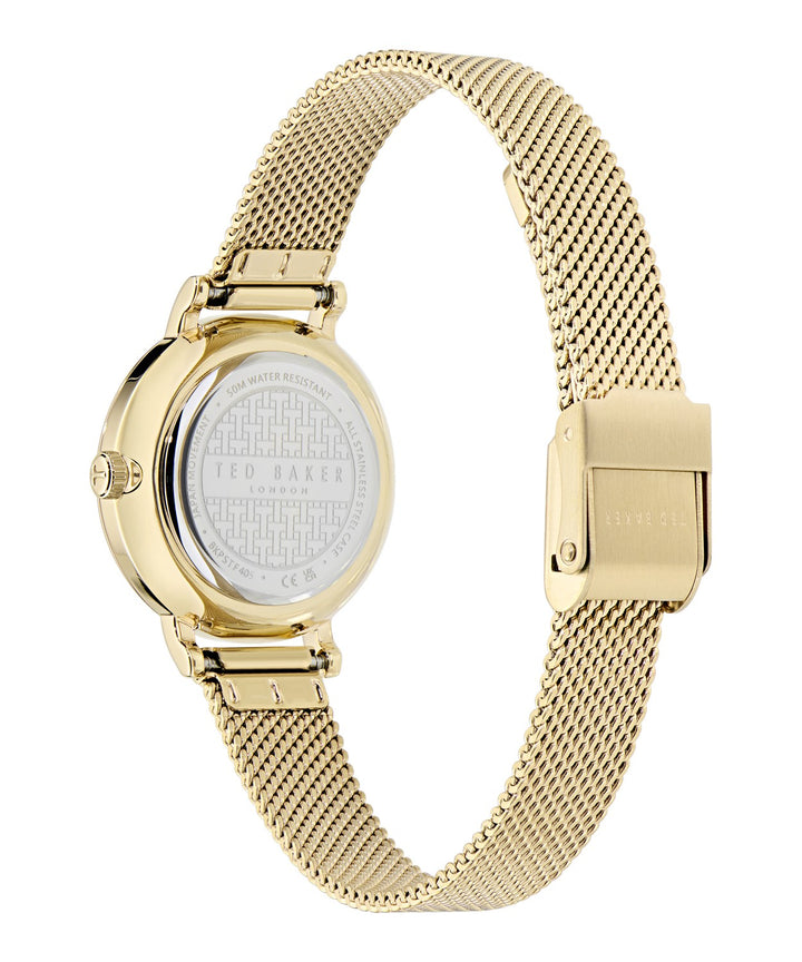 Ted Baker Women’s Staciie 28 mm Mother-of-Pearl Gold Mesh Watch BKPSTF405