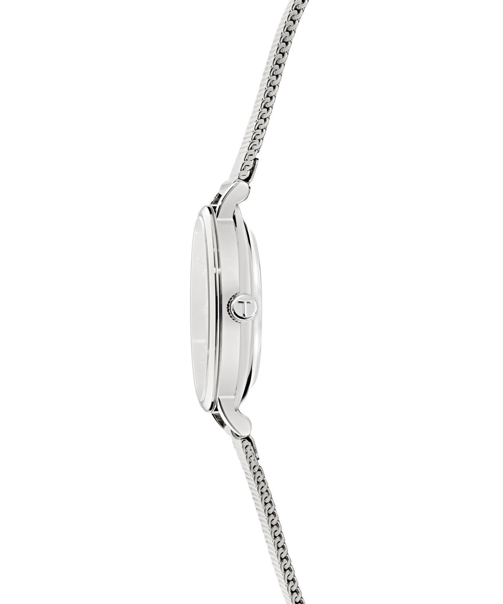 Ted Baker Women’s Staciie 28 mm Mother-of-Pearl Silver Mesh Watch BKPSTF406
