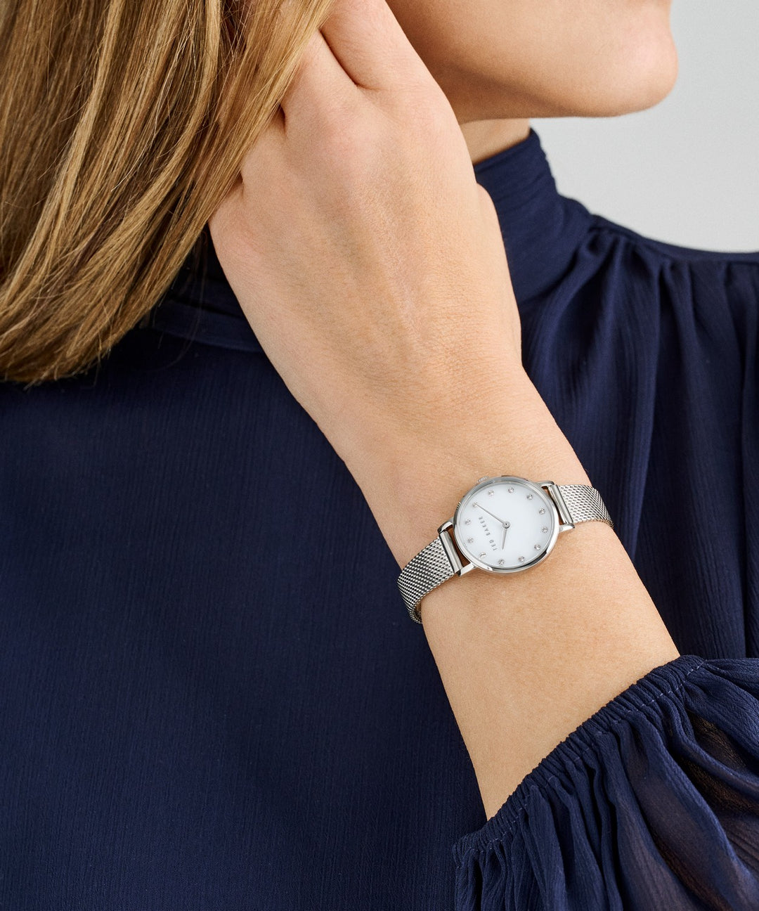 Ted Baker Women’s Staciie 28 mm Mother-of-Pearl Silver Mesh Watch BKPSTF406