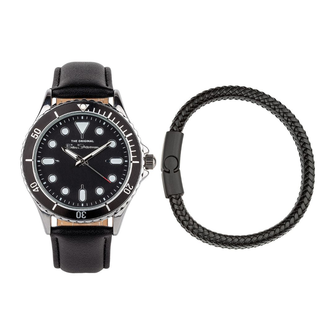 Ben Sherman Black Strap Watch Black Dial Black Bracelet Gift Set BS089BG