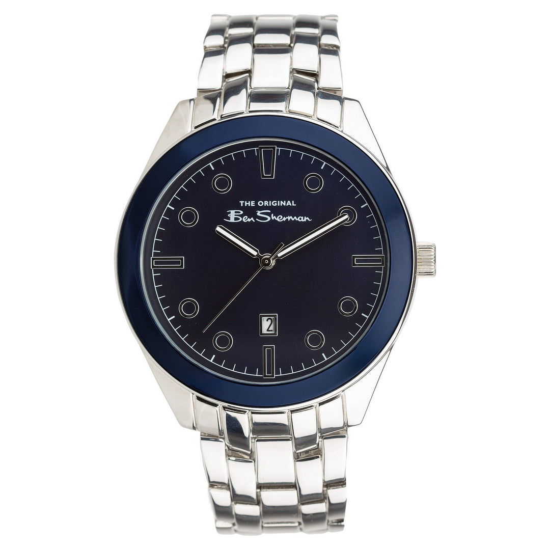 Ben Sherman Silver Bracelet Navy Sunray Dial Gents Watch BS098USM