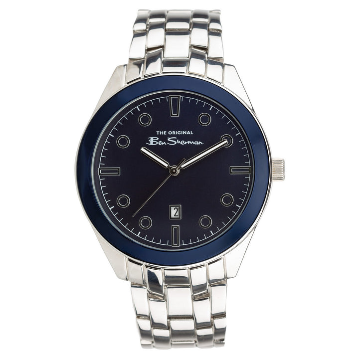 Ben Sherman Silver Bracelet Navy Sunray Dial Gents Watch BS098USM