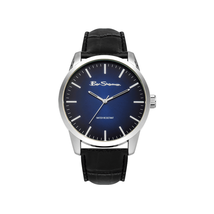 Ben Sherman Black Strap Watch Blue Sunray Dial Black Bracelet Gift Set BS114BG