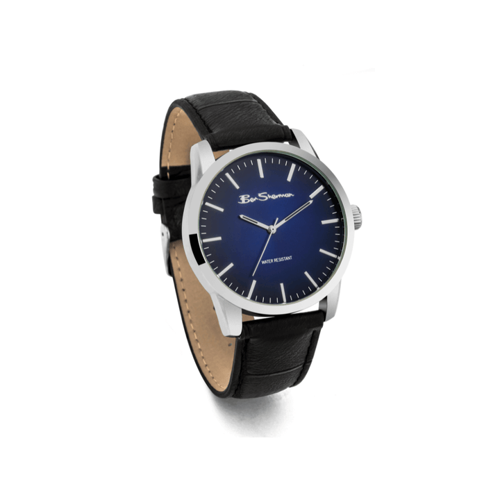 Ben Sherman Black Strap Watch Blue Sunray Dial Black Bracelet Gift Set BS114BG