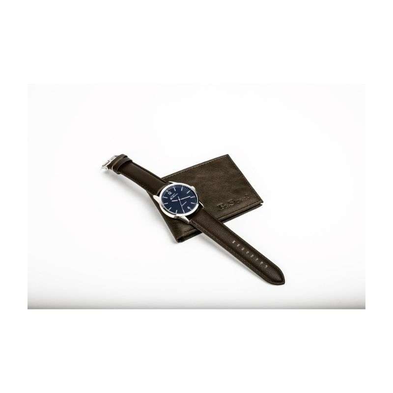 Ben Sherman Brown Strap Watch Navy Dial Wallet Set Gents Watch BS122 G