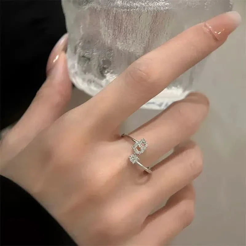 Diamond Initial Letter Silver Ring