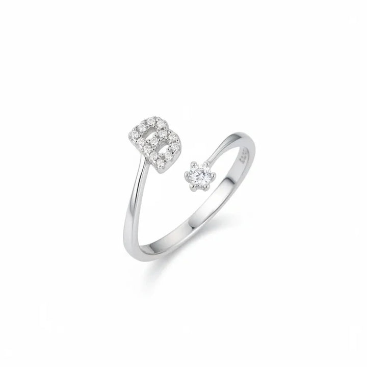 Diamond Initial Letter Silver Ring