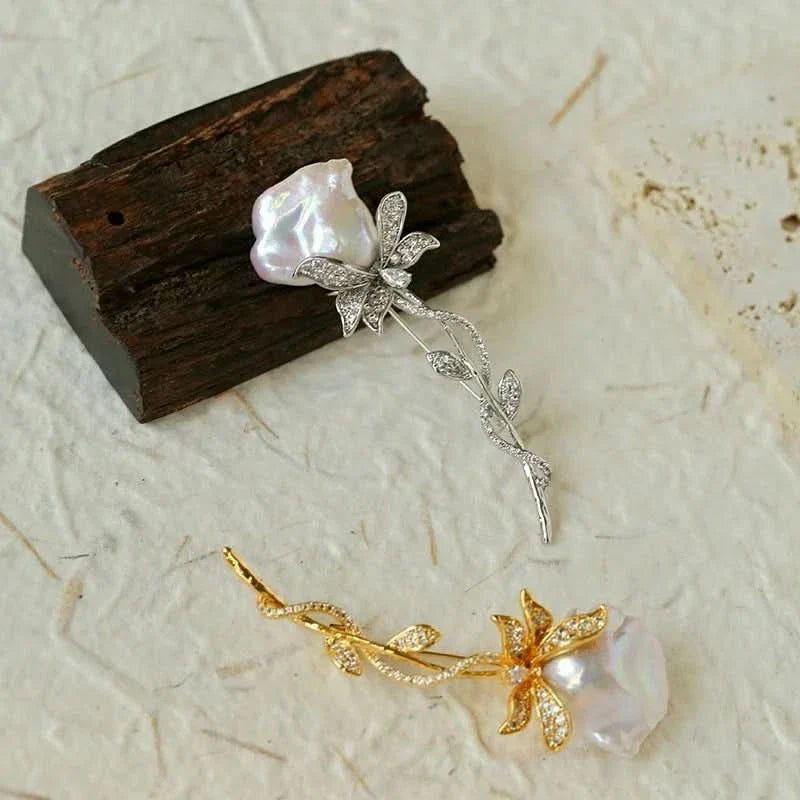 Baroque Pearl Rose Brooch