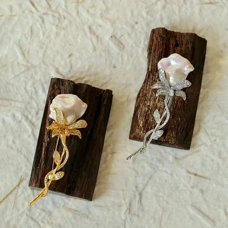 Baroque Pearl Rose Brooch