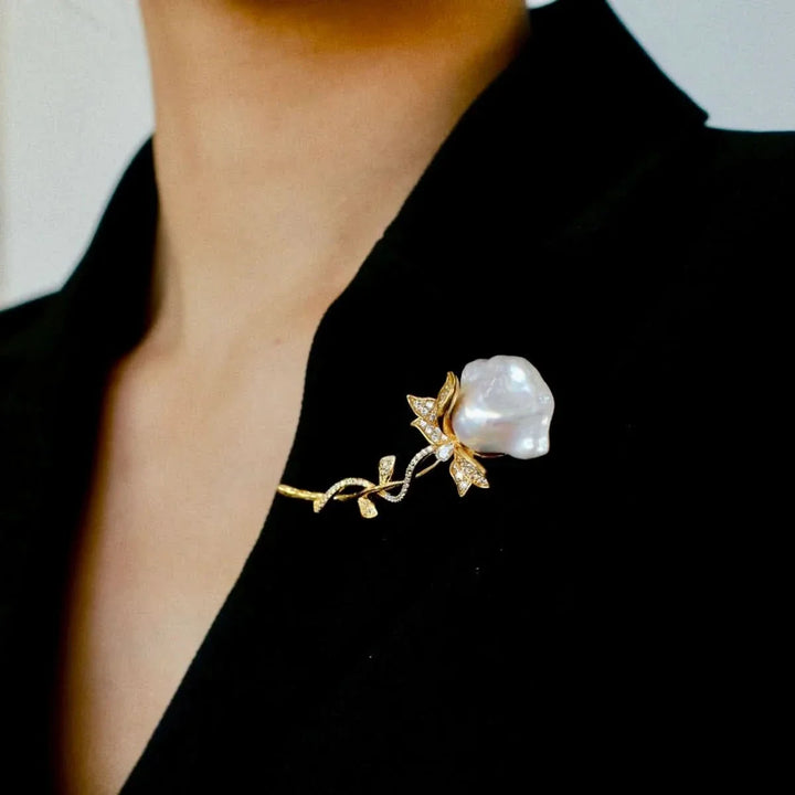 Baroque Pearl Rose Brooch