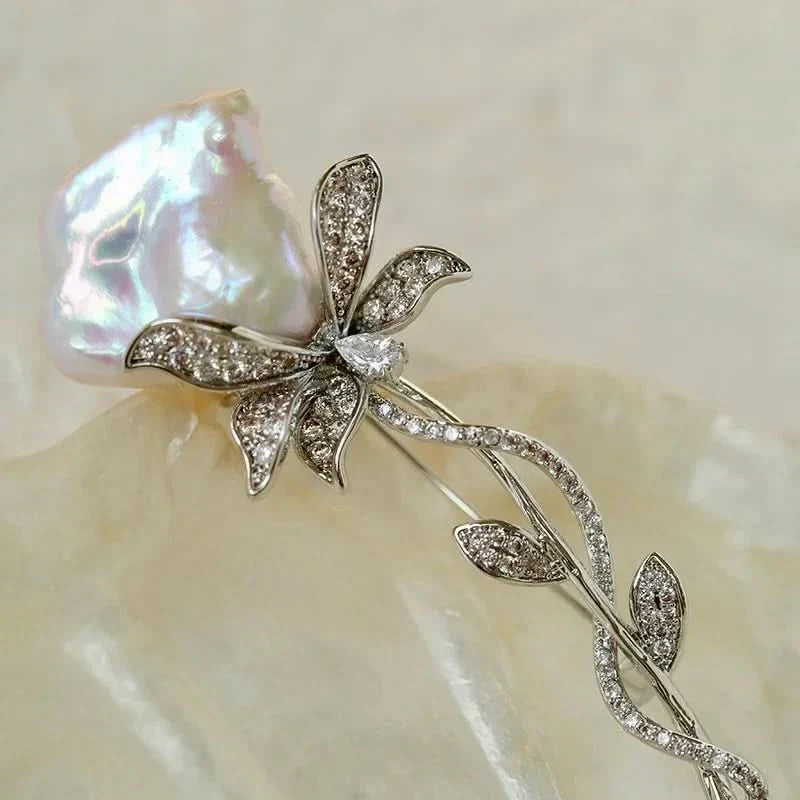 Baroque Pearl Rose Brooch