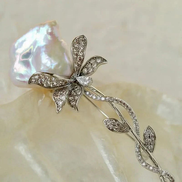 Baroque Pearl Rose Brooch