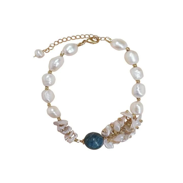 Baroque Pearl & Bluestone Bracelet – Elegant Natural Beauty