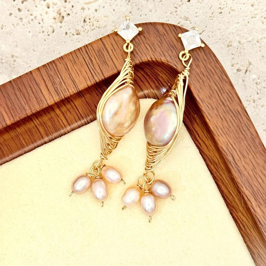 Baroque Pearl White Diamond Earrings