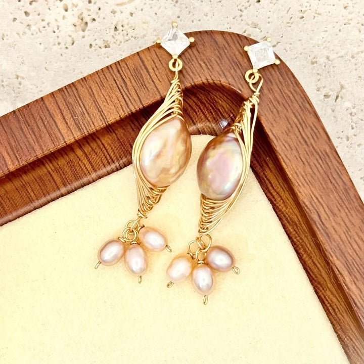 Baroque Pearl White Diamond Earrings