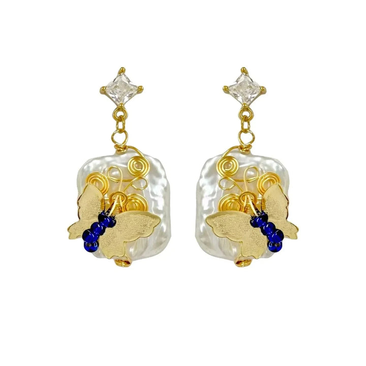 Gold vermeil Baroque pearl drop earrings