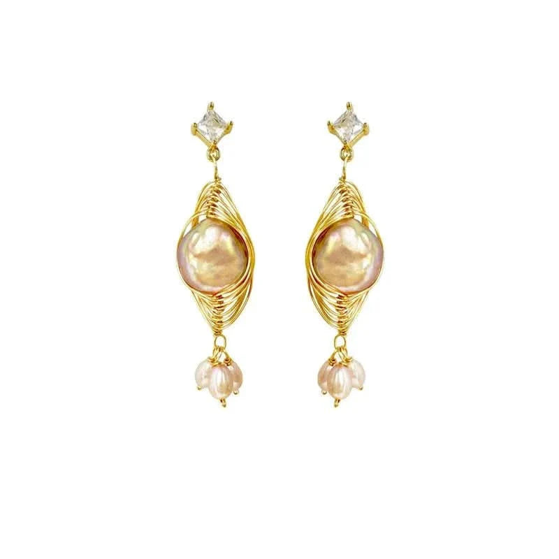 Baroque Pearl White Diamond Earrings