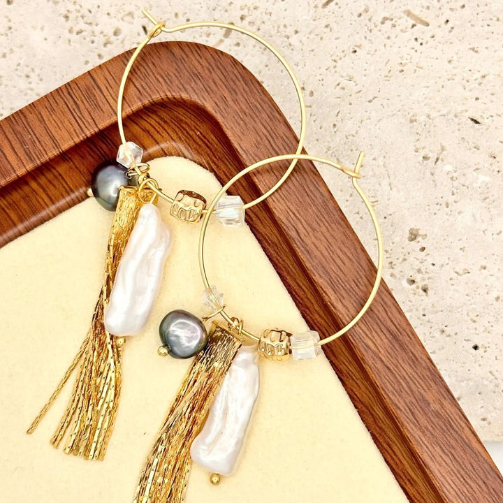 Baroque pearl gold vermeil hoop earrings