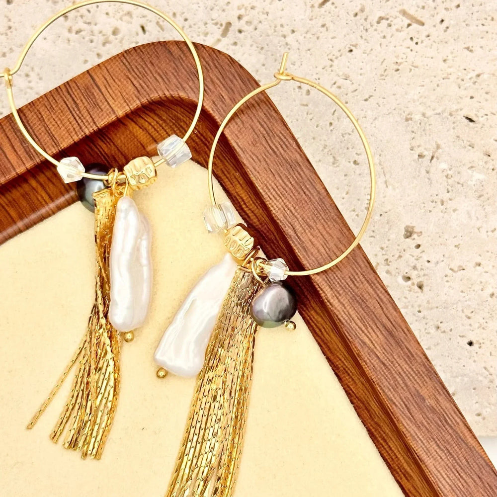 Baroque pearl gold vermeil hoop earrings