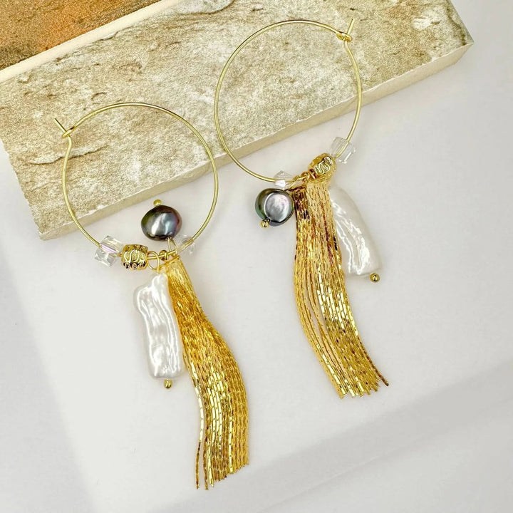 Baroque pearl gold vermeil hoop earrings
