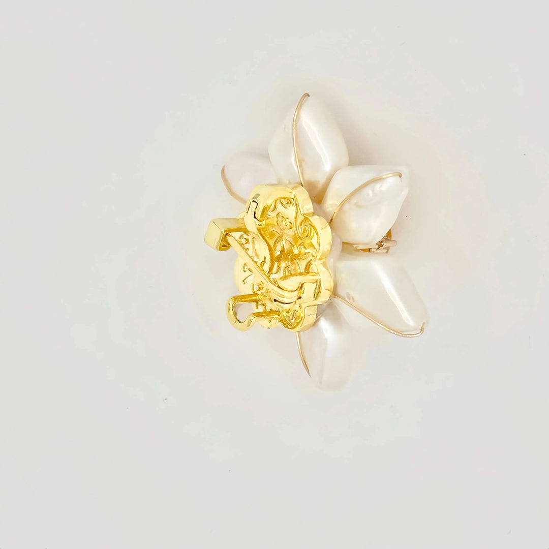 Baroque Pearl Flower Brooch with Yellow Stone