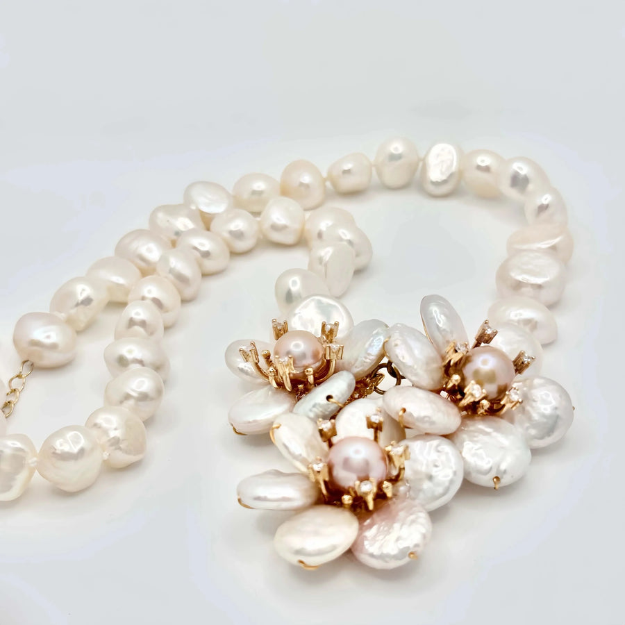 Beaded Baroque Pearl Flowers Necklace