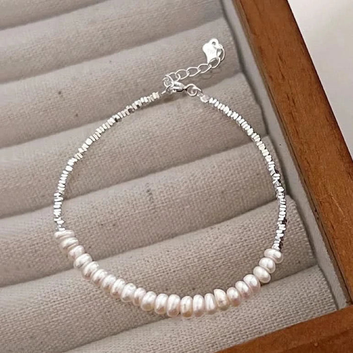 Beaded Freshwater Pearl Irregular Silver Bracelet