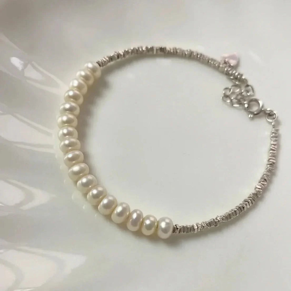 Beaded Freshwater Pearl Irregular Silver Bracelet