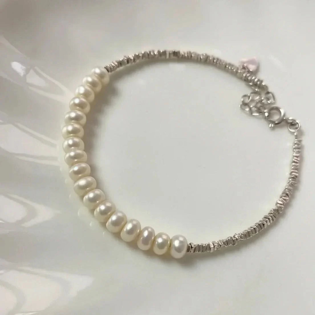 Beaded Freshwater Pearl Irregular Silver Bracelet