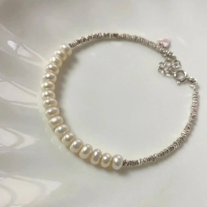 Beaded Freshwater Pearl Irregular Silver Bracelet