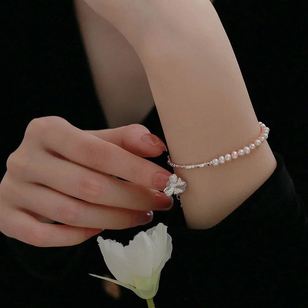 Beaded Freshwater Pearl Irregular Silver Bracelet