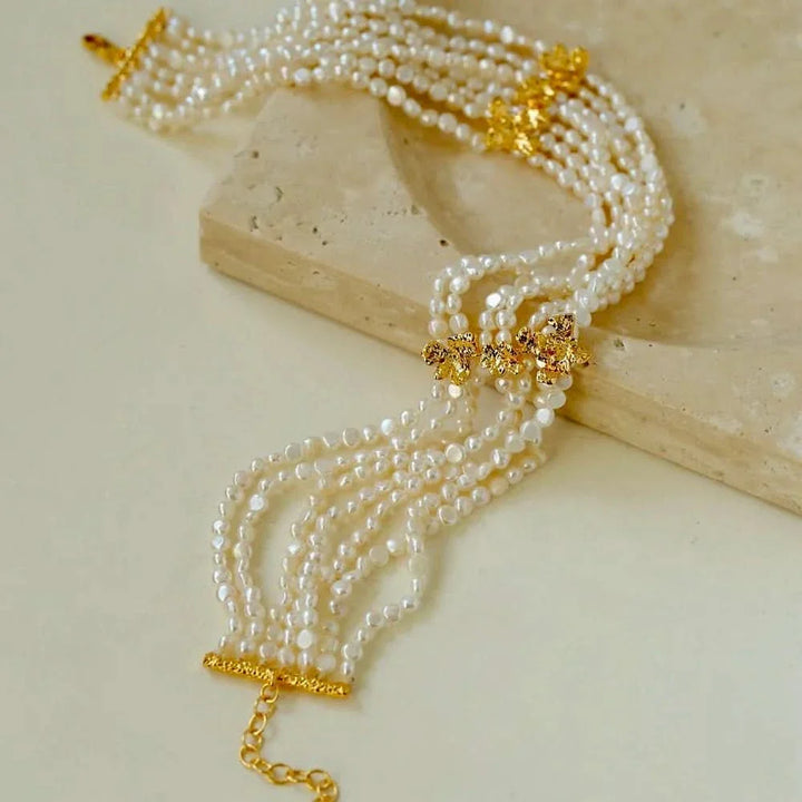 Beaded Multi-Strand Freshwater Pearl Choker Necklace