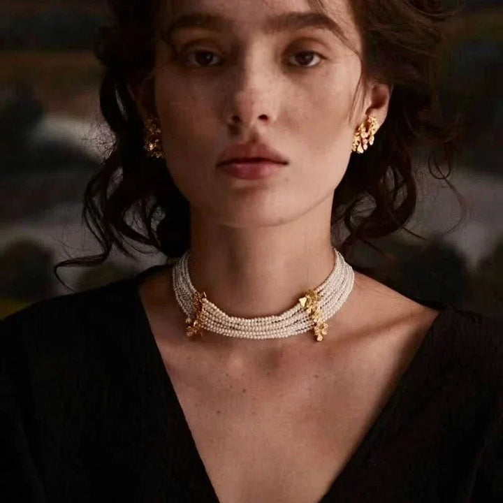 Beaded Multi-Strand Freshwater Pearl Choker Necklace