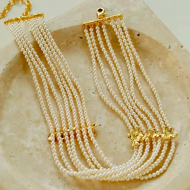 Beaded Multi-Strand Freshwater Pearl Choker Necklace