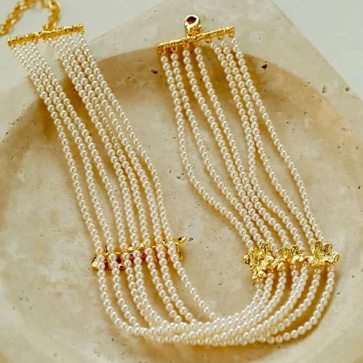 Beaded Multi-Strand Shell Pearl Choker Necklace