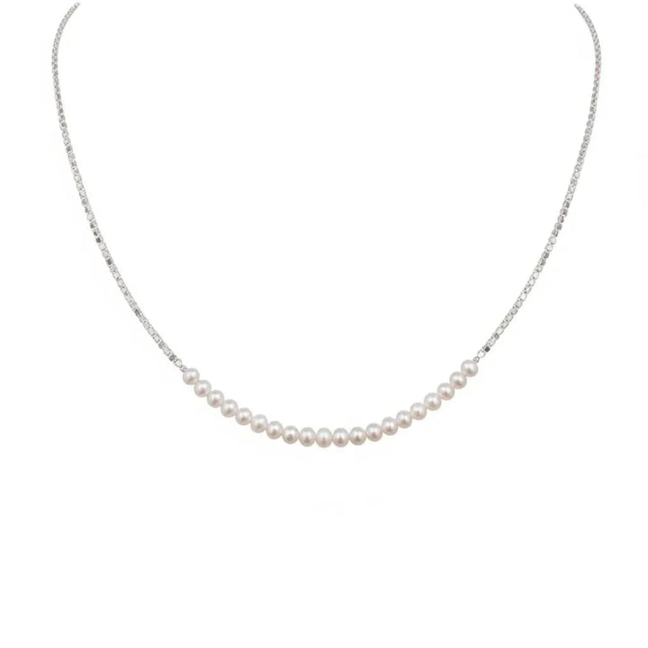 Beaded Silver Graduated Freshwater Necklace