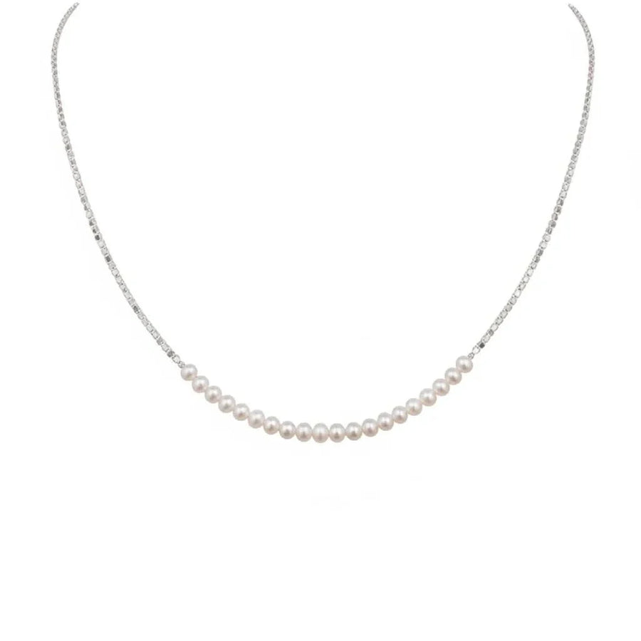 Beaded Silver Graduated Freshwater Necklace