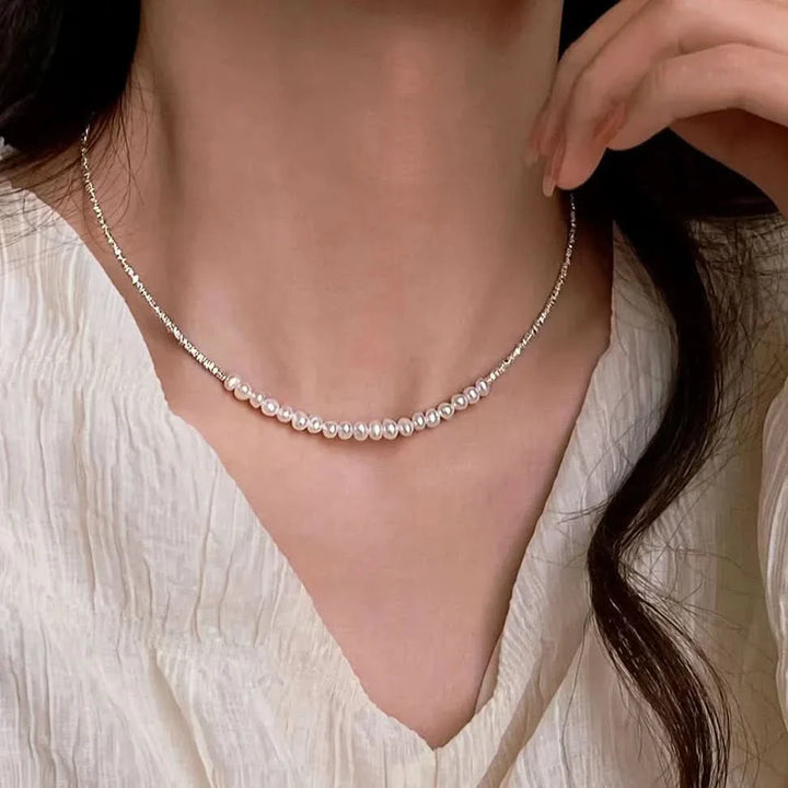 Beaded Silver Graduated Freshwater Necklace