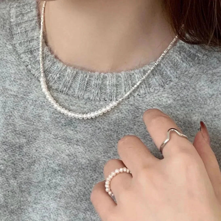 Beaded Silver Graduated Freshwater Necklace