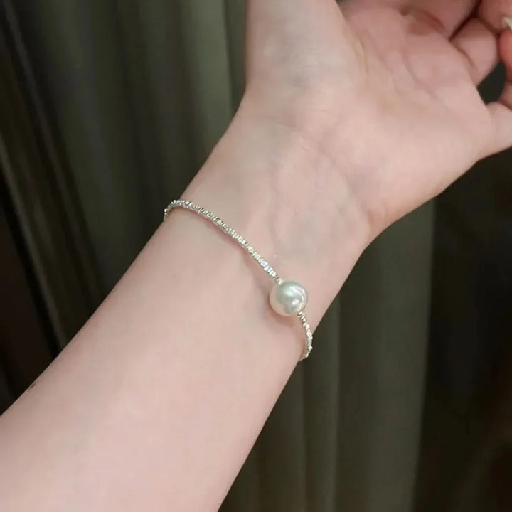 Beaded Silver Bracelet with a Freshwater Pearl